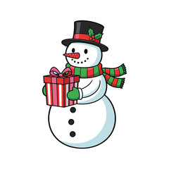 Snowman Outline Vector Drawing with Stick Arms and Scarf for Simple Winter Decoration Icon