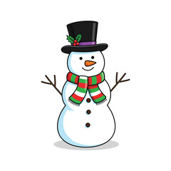Snowman Outline Vector Illustration Standing with Black Buttons for Simple Winter Icon Set