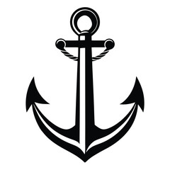 Black vintage anchor showing classic nautical themes and maritime navigation history on a white backdrop