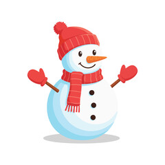 Snowman Outline Vector Character with Red Scarf and Black Hat for Festive Winter Holiday Art