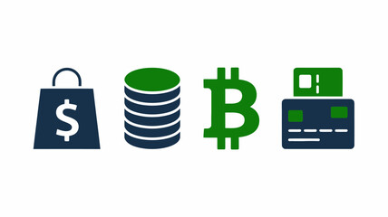 Set of finance icons flat vector design elements for online payment and shopping isolated on white background