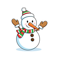 Snowman Outline Vector Illustration Waving with Pink Scarf and Hat for Cheerful Kids Design