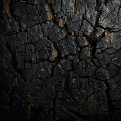 Fototapeta premium Dramatic charred wood texture background with rich blacks and gold for striking designs and environmental themes, bringing a sense of rustic power
