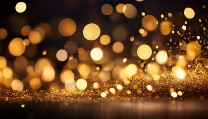 Golden Bokeh Lights Create Luxurious And Enchanting Atmosphere Against Dark Background Evoking Sense Of Elegance And Warmth Shimmering Effect Adds Depth And Beauty