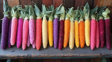 Colorful variety of corn cobs
