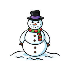 Snowman Outline Character with Black Hat and Buttons Vector Illustration for Simple Winter Icon