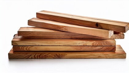 Group Of Stacked Wood Planks Isolated On White Background