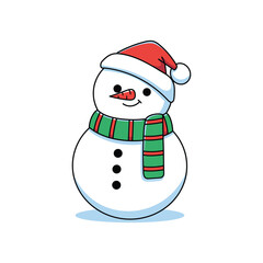 Snowman Outline Vector Character with Red and Green Scarf for Festive Holiday Decoration Clipart