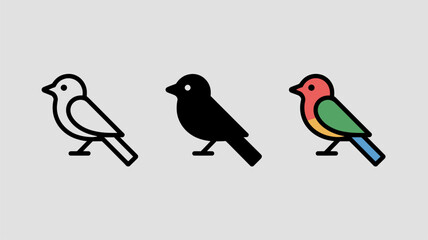 Set of bird icons minimalist vector illustration in outline solid black and color isolated on white background