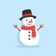 Snowman Outline Vector Character with Black Hat and Buttons for Classic Winter Holiday Graphic