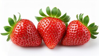 Group Of Three Fresh Juicy Strawberries Isolated On White Background
