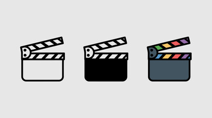 Fototapeta premium Set of movie clapperboard icons simple flat vector design element for film and video production isolated on white background