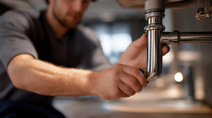 A repair scene where plumber’s hands are tightening supply lines behind a toilet emphasizes technical plumbing work water system adjustments leak prevention and the everyday exp