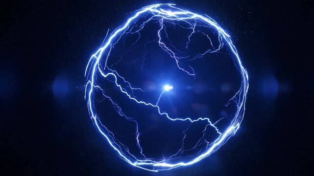 Powerful Plasma Orb with Bright Electrical Lightning Energy. Abstract Power Background. 