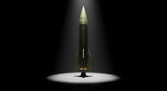 Ballistic missil isolated on highlighted dark background