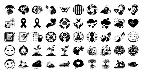 Obraz premium Vector art of collection of diverse icons representing health, wellness, and human concepts