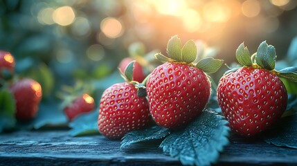 Fresh strawberries on wooden surface