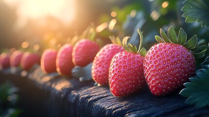 Fresh strawberries on wooden surface