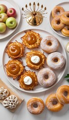 Hanukkah Still Life: Latkes Baskets, Donuts and Menorah