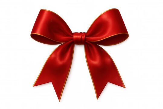 Red festive bow with gold trim adding elegance to gifts and celebrations, transparent background