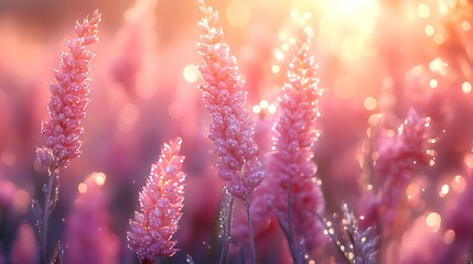 Pink flower field sunrise