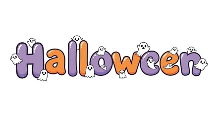 Whimsical Halloween text with playful ghosts and vibrant colors