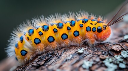 Colorful caterpillar on bark