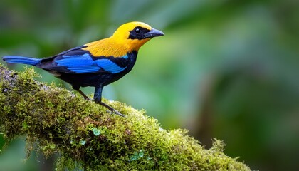 Golden Hooded Tanager In Moss On A Tree Costa Rica