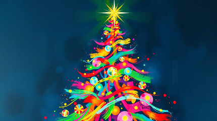 A bold acrylic painting of an electronic Christmas tree created