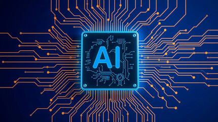 Abstract artificial intelligence (AI) concept with circuit board. 3D Rendering
