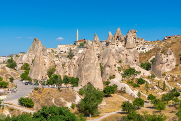 Volcanic rock formations landscape in Cappadocia, place of residence of ancient Christians