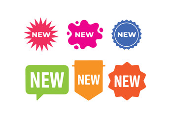 Bright vector new tags and sale badges for online stores, product labels, marketing promotions, price tags, discount labels, and e-commerce branding.