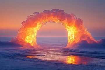 Large ice arch in ocean.