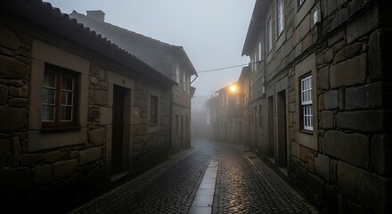 Obraz premium Misty Alleyway in Old Town.