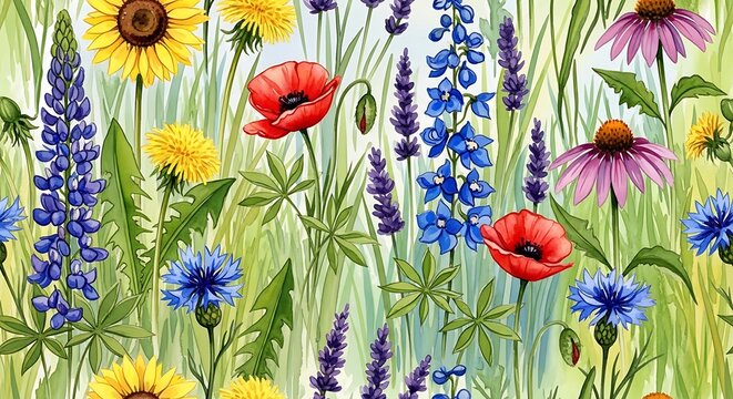 Fototapeta Colorful Wildflower Meadow Pattern.