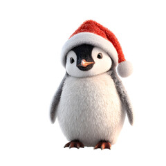 Fototapeta premium Penguin in Santa hat, white on white background background high quality image simple stock photo clean background clear detail studio lighting minimal style centered view soft light sharp focus image