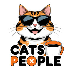 Happy Cartoon Cat Coffee Illustration Cats > People Typography (Transparent Background)