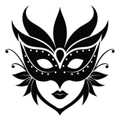 Elaborate floral masquerade mask silhouette featuring lips and decorative leaves in detailed form