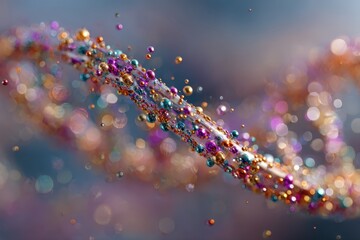 Abstract DNA Strand With Colorful Spheres and a Bokeh Effect