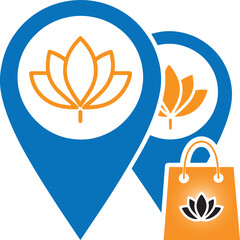 Wellness Shopping and Spa Location Pins with Lotus Flower Icon