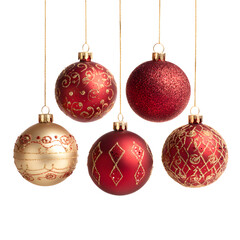 Obraz premium Red and gold bauble set, white on white background background high quality image simple stock photo clean background clear detail studio lighting minimal style centered view soft light sharp focus aaa