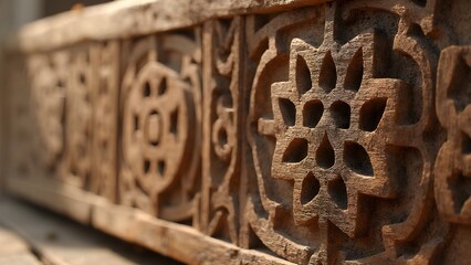 Traditiowooden carving, wood texture, folk art, traditional craft, carved wood, pattern, ethnic design, cultural heritage, rustic decoration, handmade ornamennal wooden carving with geometric ornament