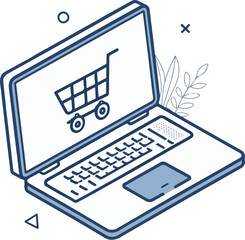 E-commerce Online Shopping Vector Illustration – Laptop with Shopping Cart Icon