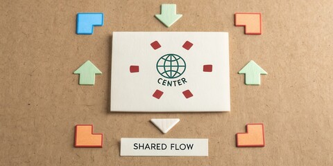 Arrows indicating global flow around Earth symbol with the center text