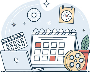 Entertainment and Event Calendar Vector Illustration – Movies, Streaming, and Digital Planning