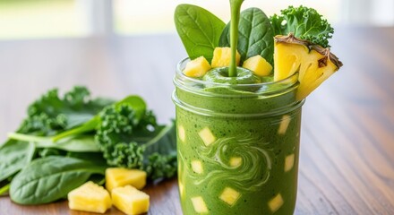 Green smoothie with kale pineapple spinach