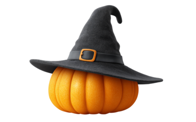 Orange Pumpkin with Witch Hat isolated on a transparent background 1