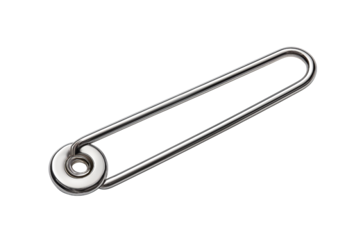 Silver safety pin on black isolated on a transparent background