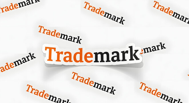 Sticker with the word trademark over a white background, trademark word typography, paper sticker
