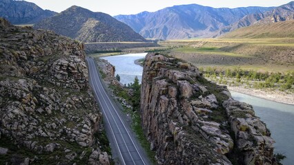 Aerial view of stone gates Airytash in Altai, Russia